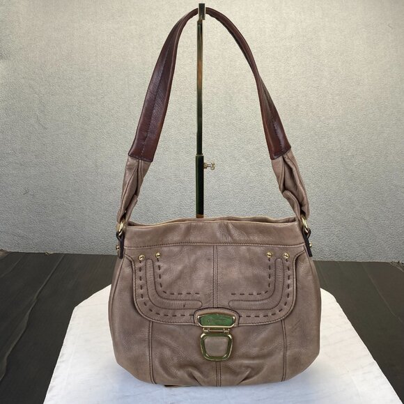 B. Makowsky Leather Purse Champagne Gold Multiple Pockets Animal Print Lining - Picture 1 of 16